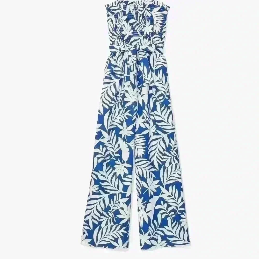 Kate Spade $298 Linen Cotton Pants Floral Jumpsuit Tropical Hawaiian Strapless M